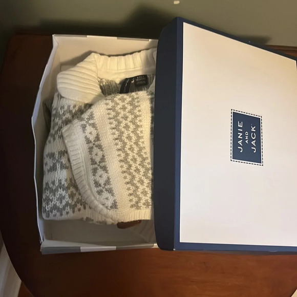 Janie and Jack Fair Isle Shawl Cardigan Herringbone Jogger Hat Pom 0-3m Baby - Picture 12 of 13